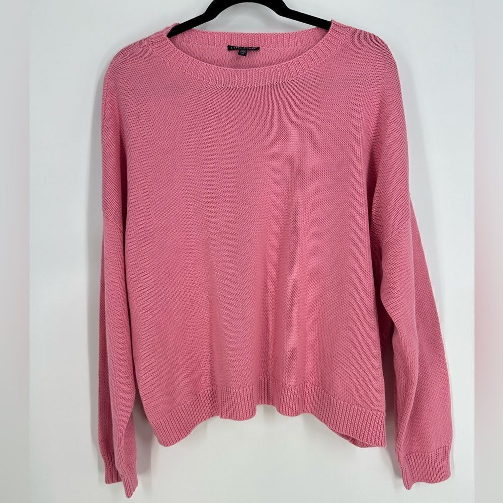 EILEEN FISHER Women’s Candy Pink Drop Shoulder Knit Tencel/Cotton Sweater Sz L